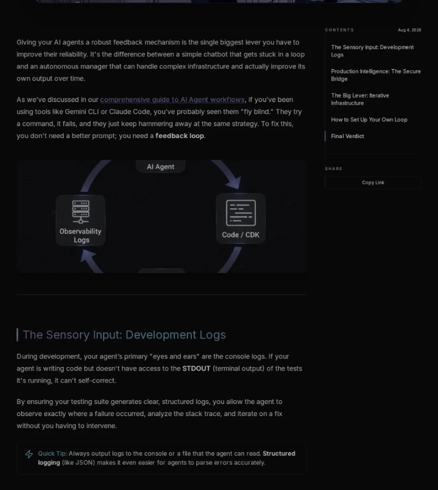 An article page before the change, with its table of contents alongside the body copy.